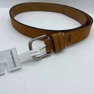 Calvin Klein Women's Brown Tan 38mm Flat Strap Large Belt